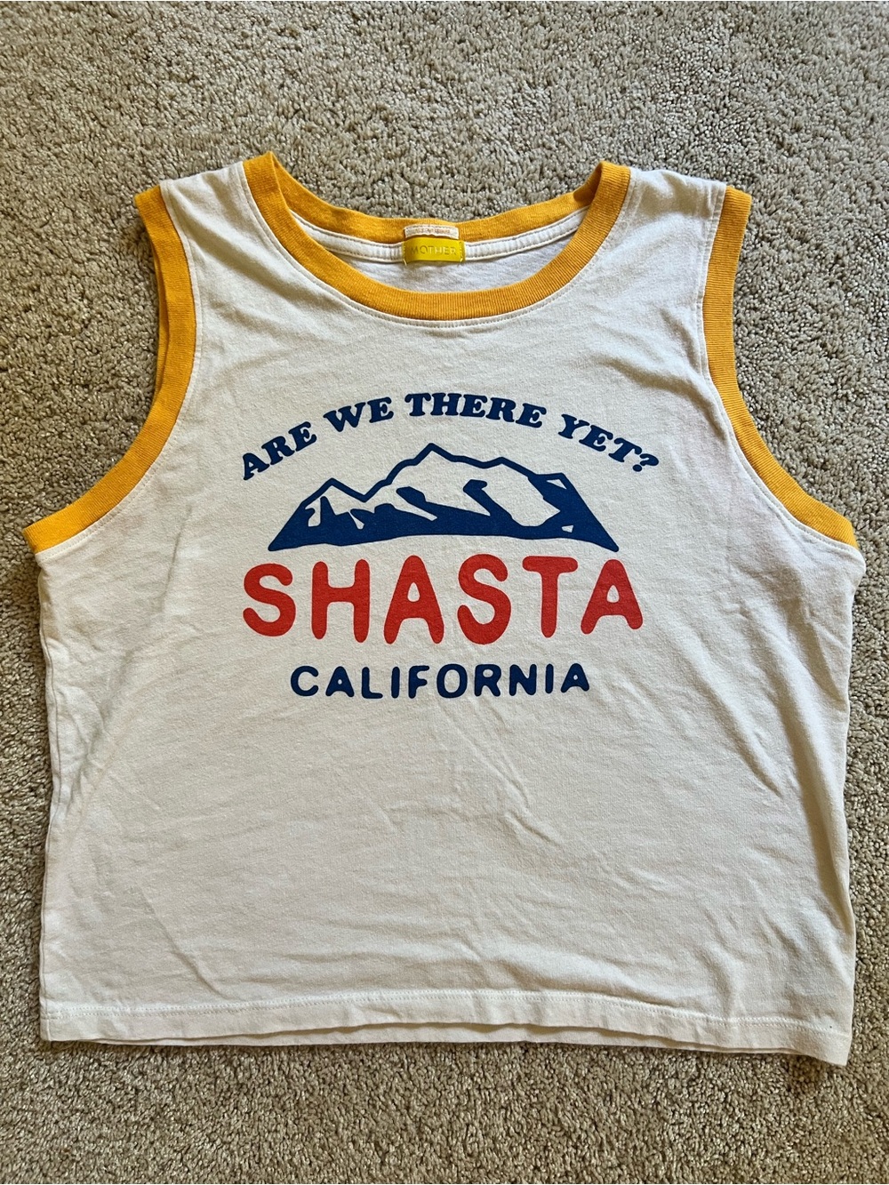 MOTHER White Tank with Yellow Trim and Red/Blue Shasta Graphic